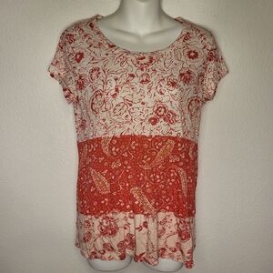 Lucky Brand Short Sleeve Zipper Back Top size Small